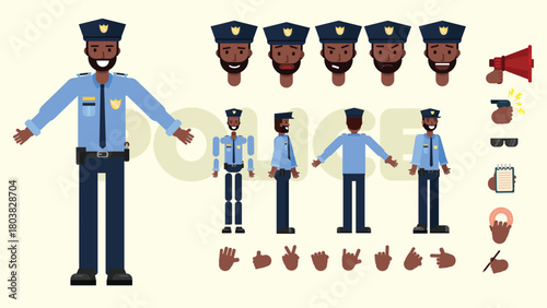 Flat-Black-Police-Officer-Character-–-Animation-Ready-Vector-with-Expressions