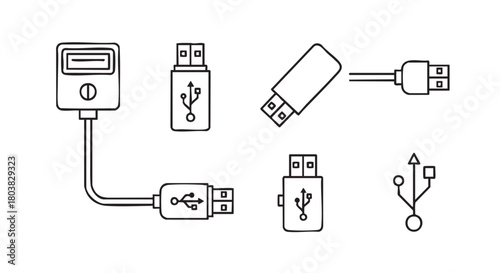 USB adapter and flash drive vector illustration on white background