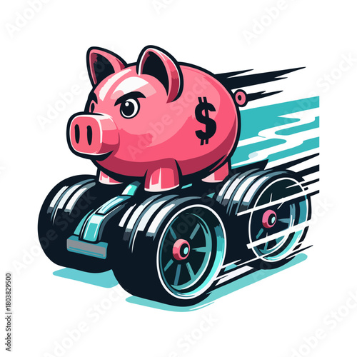Piggy Bank Truck Vector Illustration — Financial Growth, Money Savings, Fast Finance Concept, SVG Clipart
