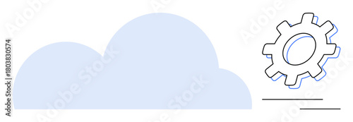 Soft blue cloud and mechanical gear depicting the synergy of cloud technology and system integration. Ideal for IT innovation, cloud services, development, engineering, network, automation, simple