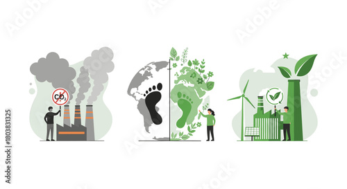 Environmental impact and sustainable energy solutions, isolated on