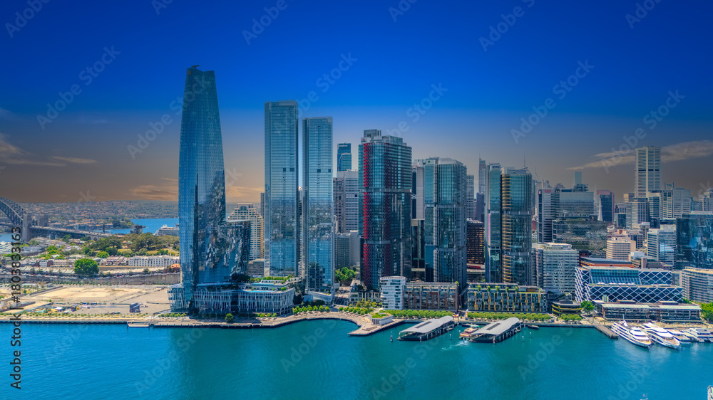 Obraz premium 18 November 2025 Panoramic night view of Sydney Harbour and City Skyline of NSW Australia beautiful colourful skies on a beautiful spring day