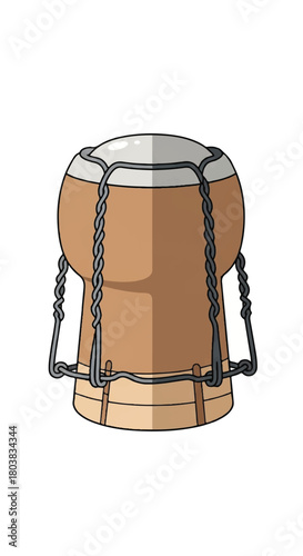 Rustic wooden beer keg with metal hoops and hanging chains, standing as a vintage container.