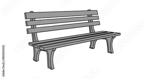 A simple grey park bench illustration viewed from a side angle