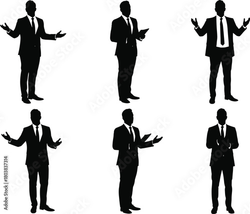 Business professionals giving presentations, public speaking, leadership communication, teamwork, corporate discussion, workplace strategy, professional success, flat vector