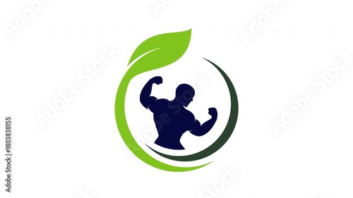 Animation bring a muscular silhouette with a leaf and circular design to life.