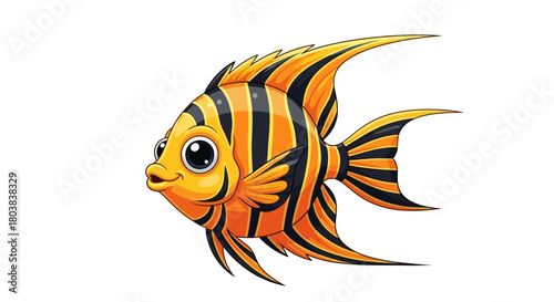 Cartoon angelfish with yellow and black stripes illustration