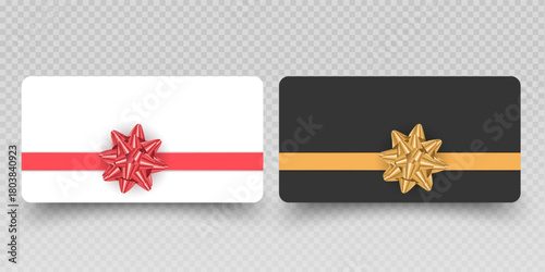 Blank Gift Cards and Vouchers with Red Ribbon Mockup Vector format