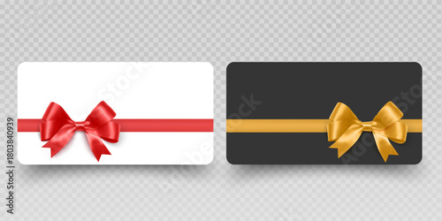 Blank Gift Cards and Vouchers with Red Ribbon Mockup Vector format