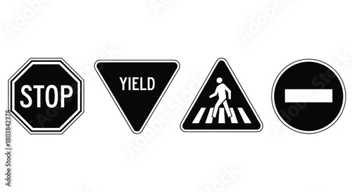 Essential traffic signs for safe road navigation and pedestrian crossing