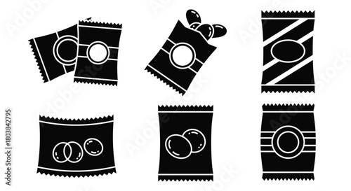 Modern snack packaging icons, perfect for food branding and design projects.