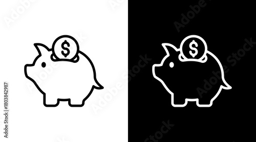 Piggy Bank With Icon Set Design