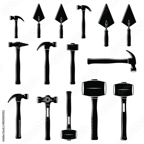 Collection of construction and masonry tools silhouette