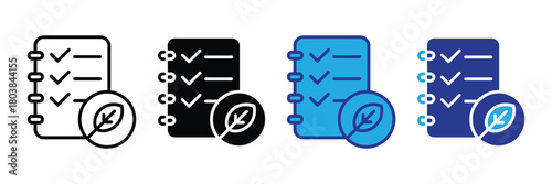 Green checklist icon with checkmarks on a notebook, representing eco-friendly tasks, environmental sustainability, and organic processes.