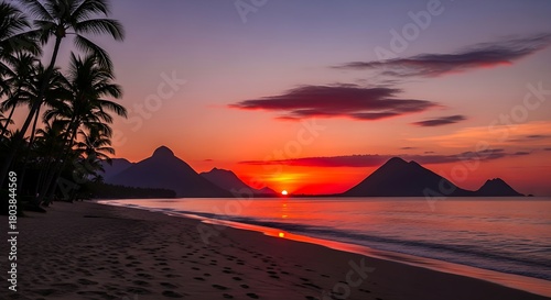 Fototapeta Naklejka Na Ścianę i Meble -  Sunset on the beach in hawaii
