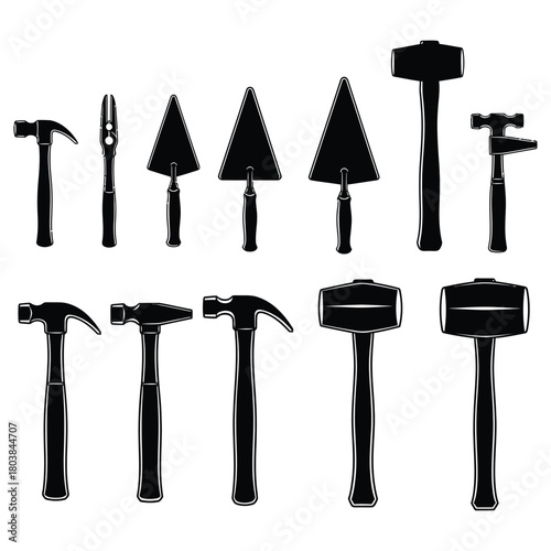 Collection of construction and masonry tools silhouette