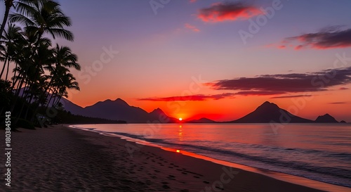 Fototapeta Naklejka Na Ścianę i Meble -  Sunset on the beach in hawaii