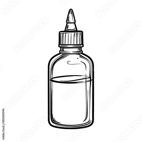 Monochrome Illustration of Clear Glass Dropper Bottle with Liquid on White Background Stock Vector