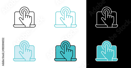 Digital finger press icon for touchscreen control and modern interface in line and fill style