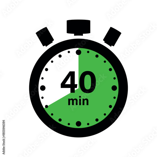 A graphic of a timer showing forty minutes with a green and white face on a white background