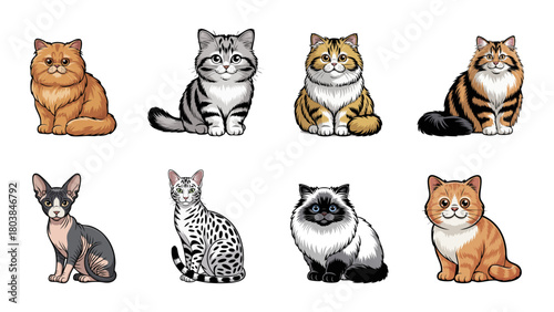 Collection Of Cartoon Cats. Variety Of Breeds In A Playful Family Scene For Stock Images