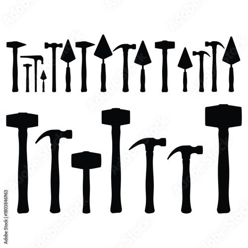 Collection of hammer and trowel silhouettes