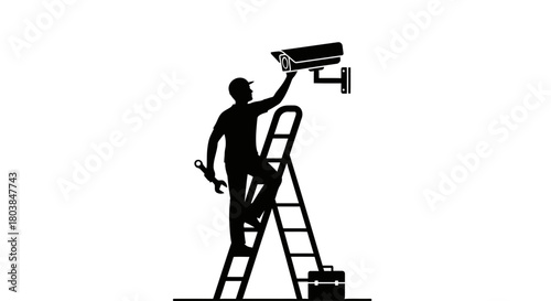 Professional installing security camera adds safety and protection