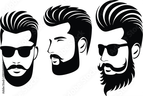 Three stylish men with distinct beards and hairstyles present unique monochrome portraits