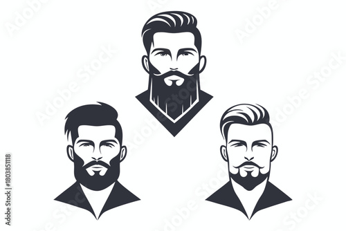 Three stylized bearded men with modern hairstyles are featured in simple dark shapes