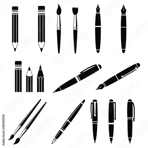 Collection of drawing and writing tools silhouette