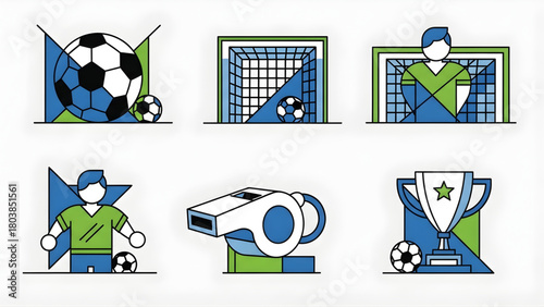 Soccer Icons Set Graphic Illustrations of Football Elements for Sports and Games