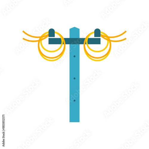 Blue electric pole with yellow wire messy tangled icon flat vector design