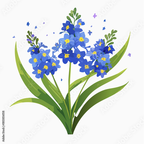 Blue forget me not flowers with green leaves