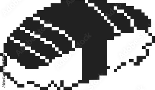 Pixel sushi nigiri illustration minimalist black and white japanese food art, retro 8 bit design, seafood rice cuisine icon
