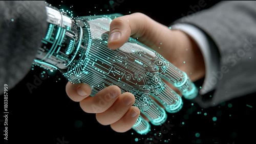 Executive handshake with luminous robotic partner
