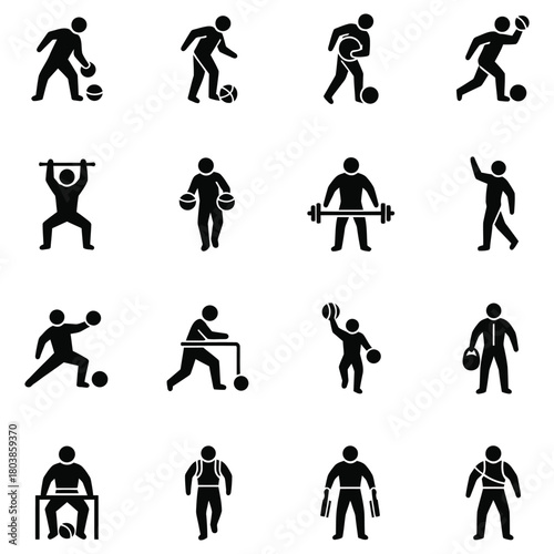 Collection of sports and fitness silhouette icons