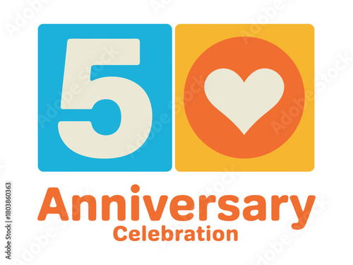 A graphic illustration of the number five next to a heart symbol inside colored squares, representing a 5th anniversary celebration.