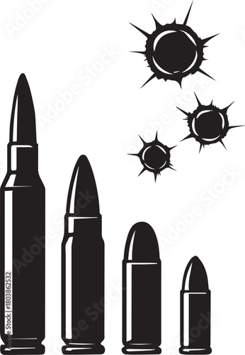 Ammunition Display: A precise portrayal of ammunition, revealing the structure of each projectile, along with the impact marks from bullets.