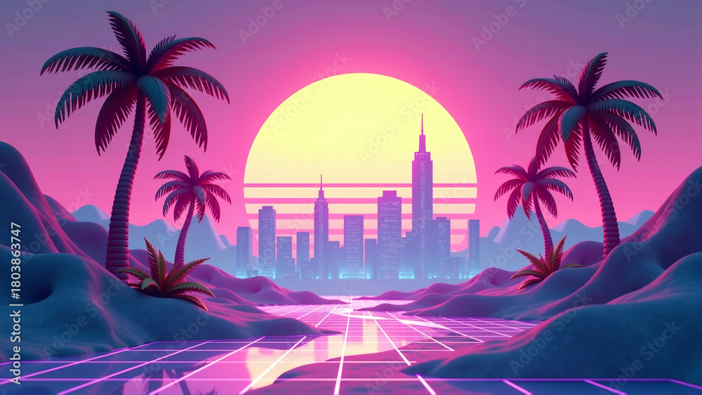 Fototapeta premium Retro-Futuristic Synthwave Dreams