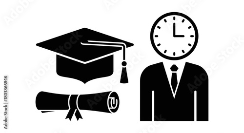 Student and diploma with clock icon