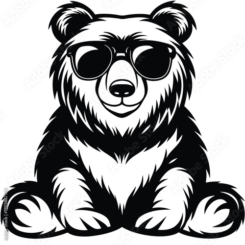 Vectorized bear figure with sunglasses gives a modern cartoon animal vibe while sitting