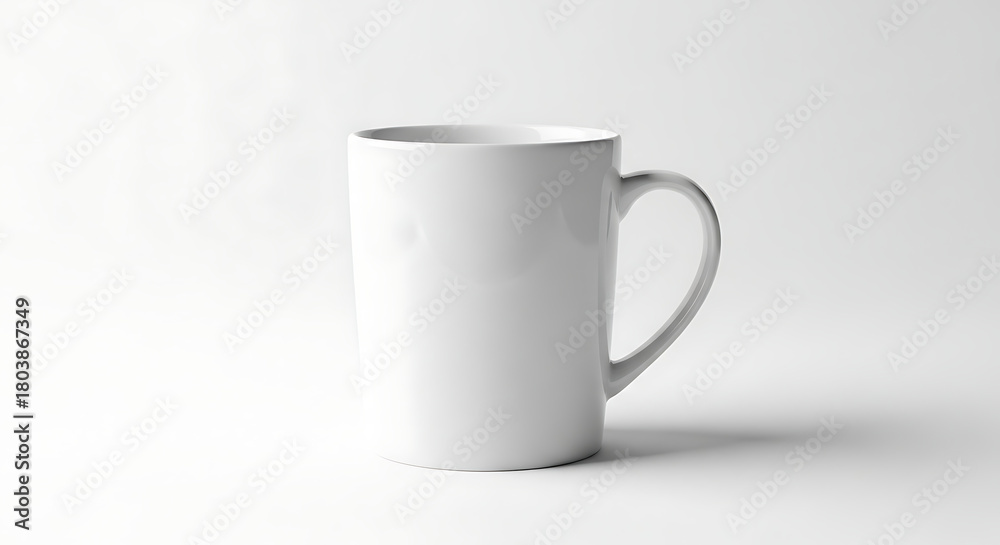 Fototapeta premium Simple white ceramic mug isolated on a clean white background, perfect for design mockups and product showcases