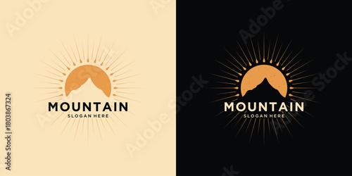 Sunset mountain logo design vintage
