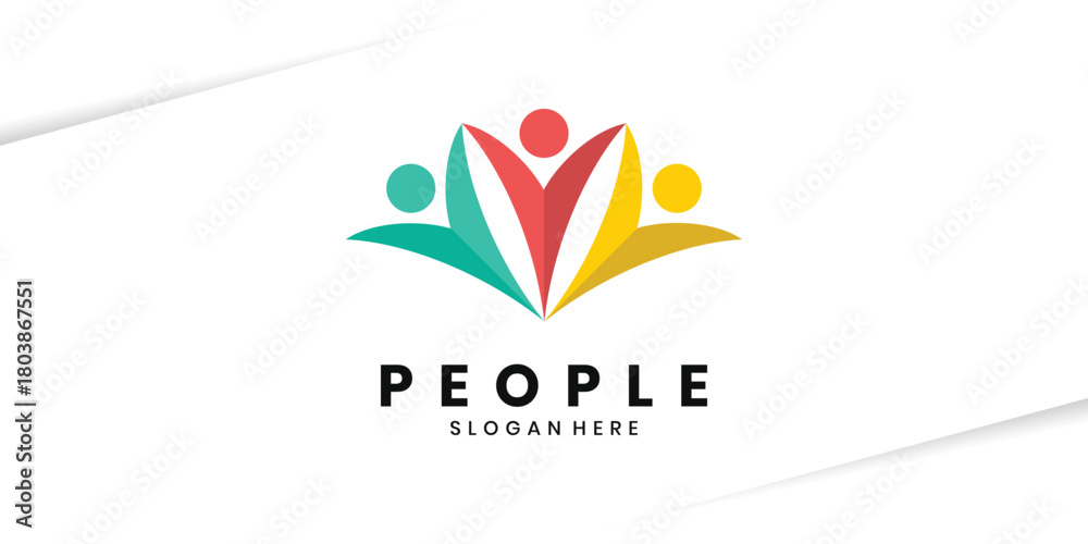 Fototapeta premium People logo design, abstract human teamwork logo vector
