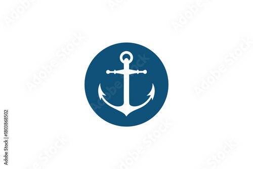 White anchor centered inside of the navy circle creates a maritime nautical symbol