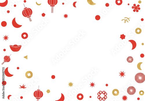 Festive Chinese New Year Decorations with Lanterns, Coins, and Stars