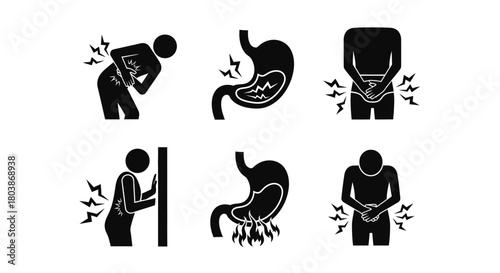 Feeling unwell? Digestive and abdominal pain icons for health awareness