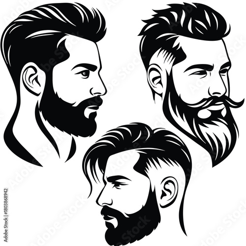 Various black and white portraits of stylish, bearded men are visually presented in this image