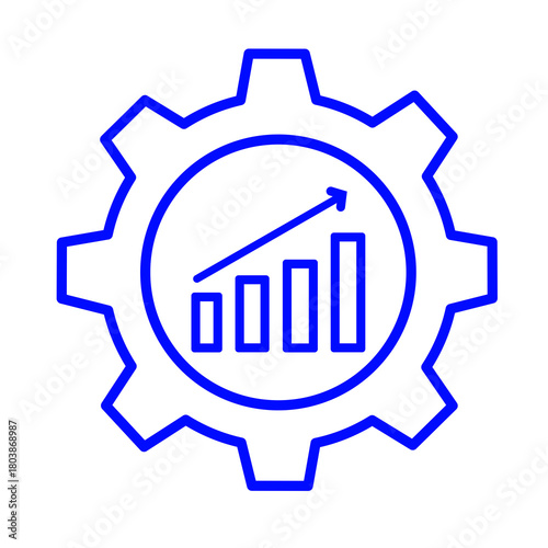 Cuadro en lienzo bar garph with a arrow and setting icon in navy blue color on transparent backgo