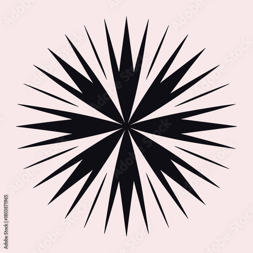 Dark blue starburst graphic on pale pink background abstract